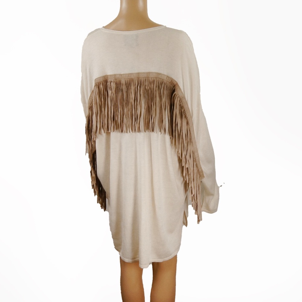 NWT Hotel Particulier $795 Western Leather Fringe Long Sleeve Wool Knit Sweater